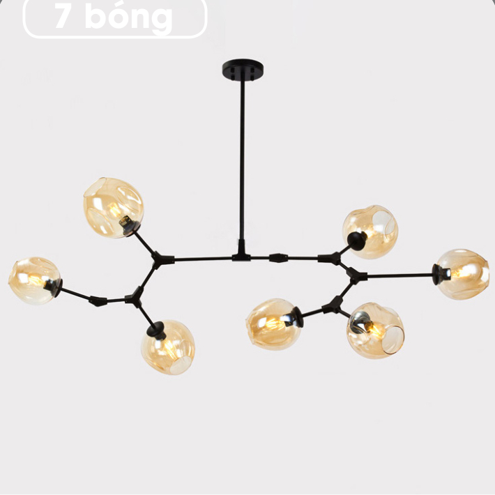 Đèn chùm bộ 7 đèn chao thuỷ tinh cao cấp thiết kế độc đáo trang trí phòng khách, nhà hàng, khách sạn TTK.23-7 Đen