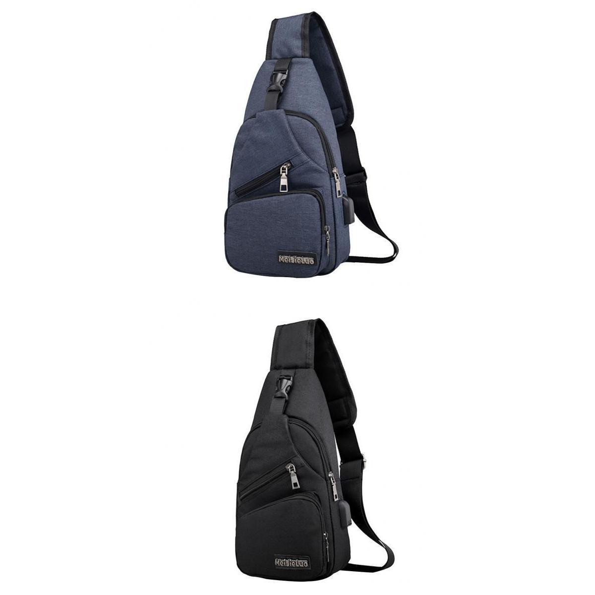 2pcs Fashion Men Sling Chest Bag Shoulder Bag USB Port Daypack