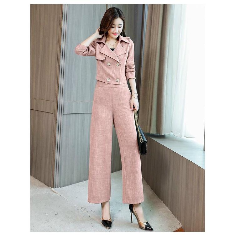 Set Bộ Vest Quần Ống Rộng Áo Form Ngắn Cổ Cách Điệu