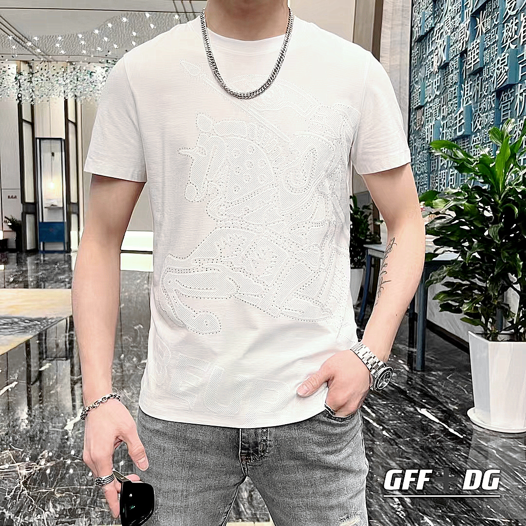 Áo thun nam ngắn tay cổ tròn TC với họa tiết thêu đính hạt độc đáo, chất cotton co dãn, lịch lãm, hợp thời trang-A55
