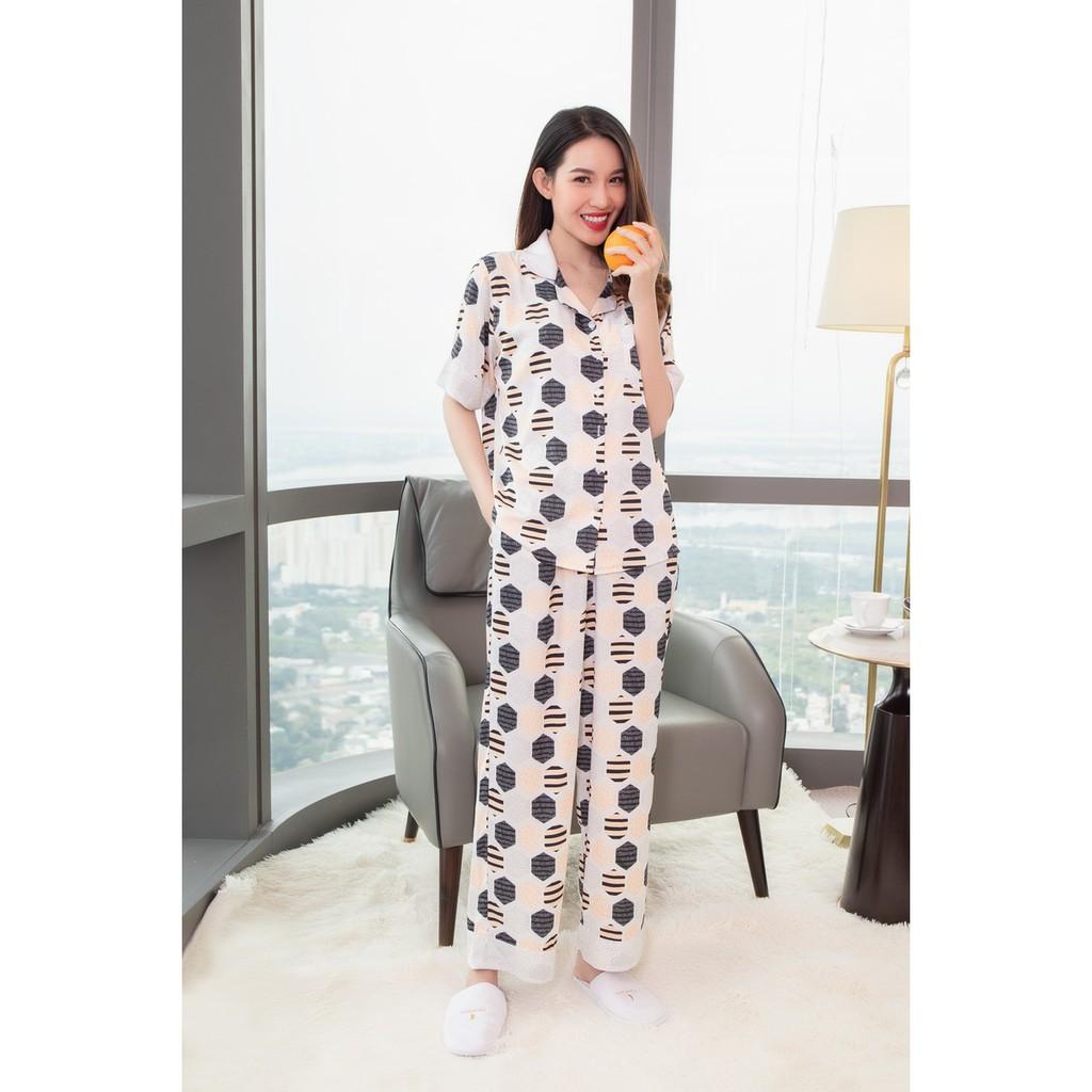 Đồ ngủ nữ pyjama tay ngắn quần dài freesize HW1007 đồ mặc nhà đẹp lụa Pháp cao cấp, mềm mịn - RELAX