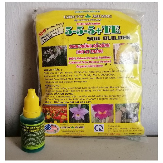 COMBO PHÂN TAN CHẬM HỮU CƠ GROWMORE 5-5-5 + CHẾ PHẨM HÙNG NGUYỄN 20ML