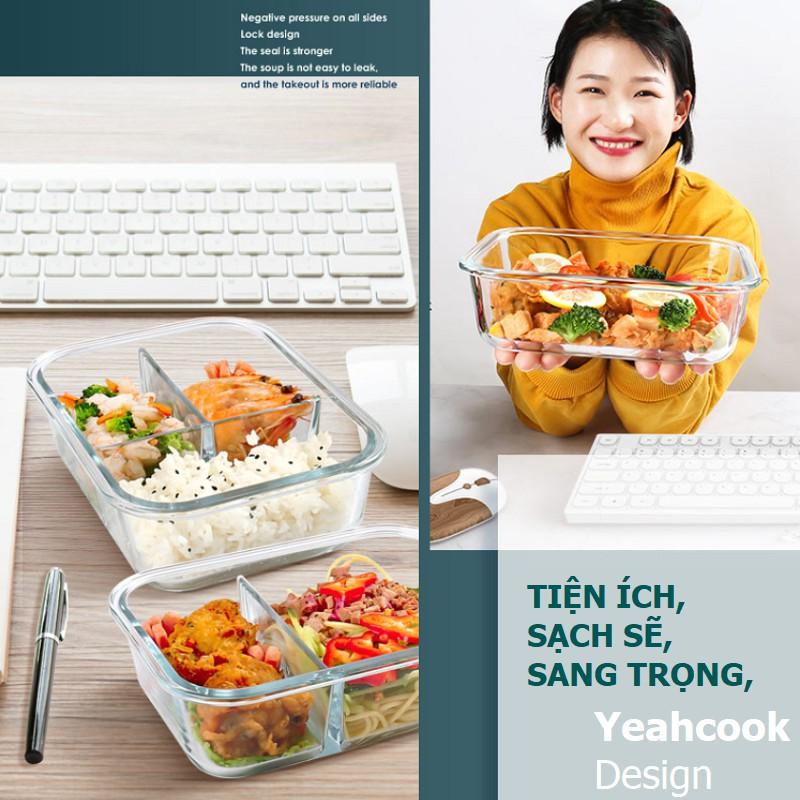 Hộp cơm thủy tinh chia ngăn cao cấp Yeahcook Glass Food Container