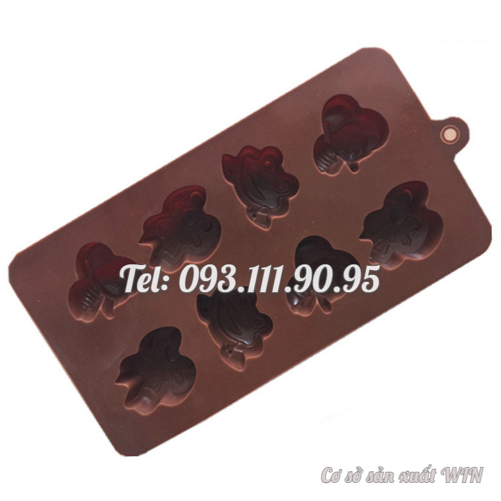 Khuôn silicon làm bánh, rau câu, socola 8 con ong, ếch – Mã số 1324