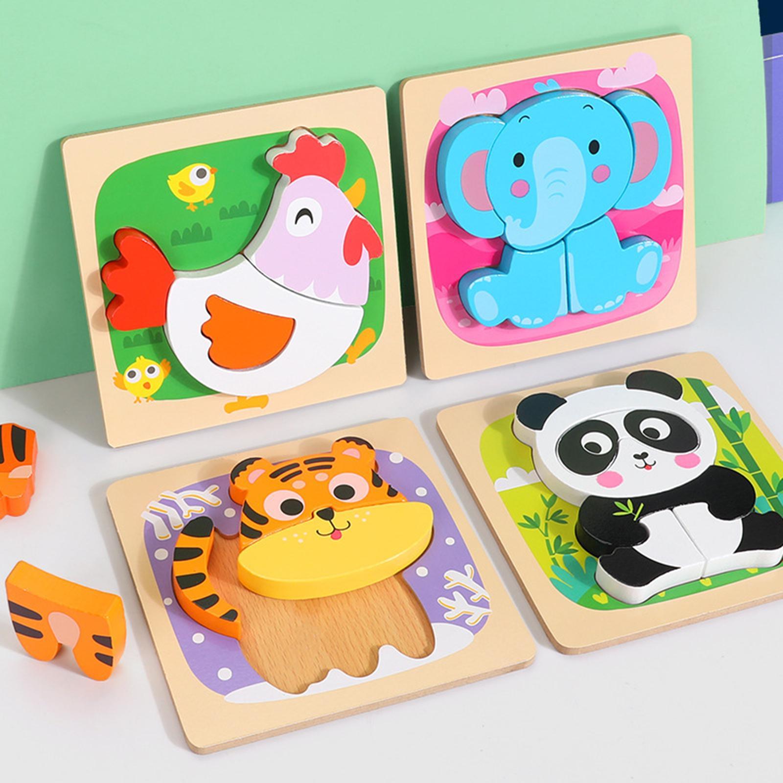 4Pcs Wooden Animal Puzzles with animals Patterns for 2 3+ Year Old Baby