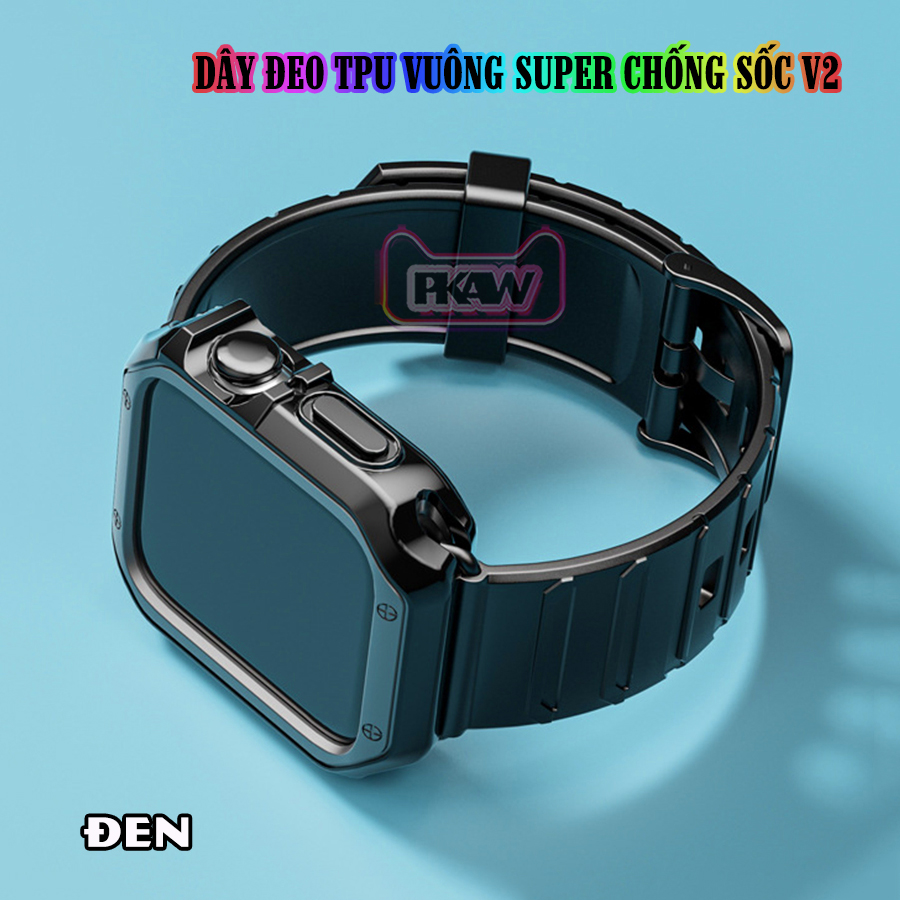 Dây Đeo khung ốp rời dành cho Apple Watch 7/6/5/4/3/2/1 size 38/40/41/42/44/45mm TPU vuông SUPER chống sốc V2 - nhiều màu (tặng cường lực dẻo theo size)