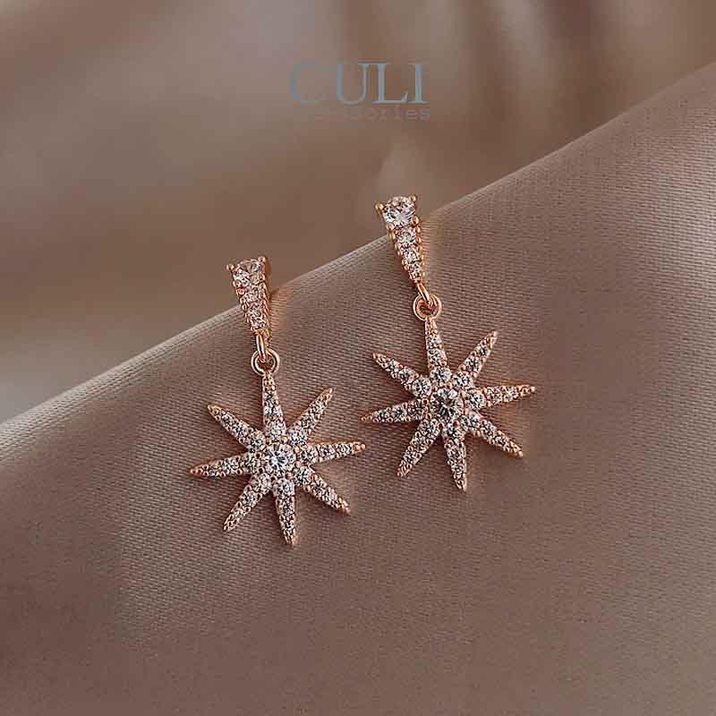 Khuyên tai, hoa tai chuôi bạc S925 hình mặt trời đính đá xinh xắn phong cách Hàn Quốc HT636 - Culi accessories