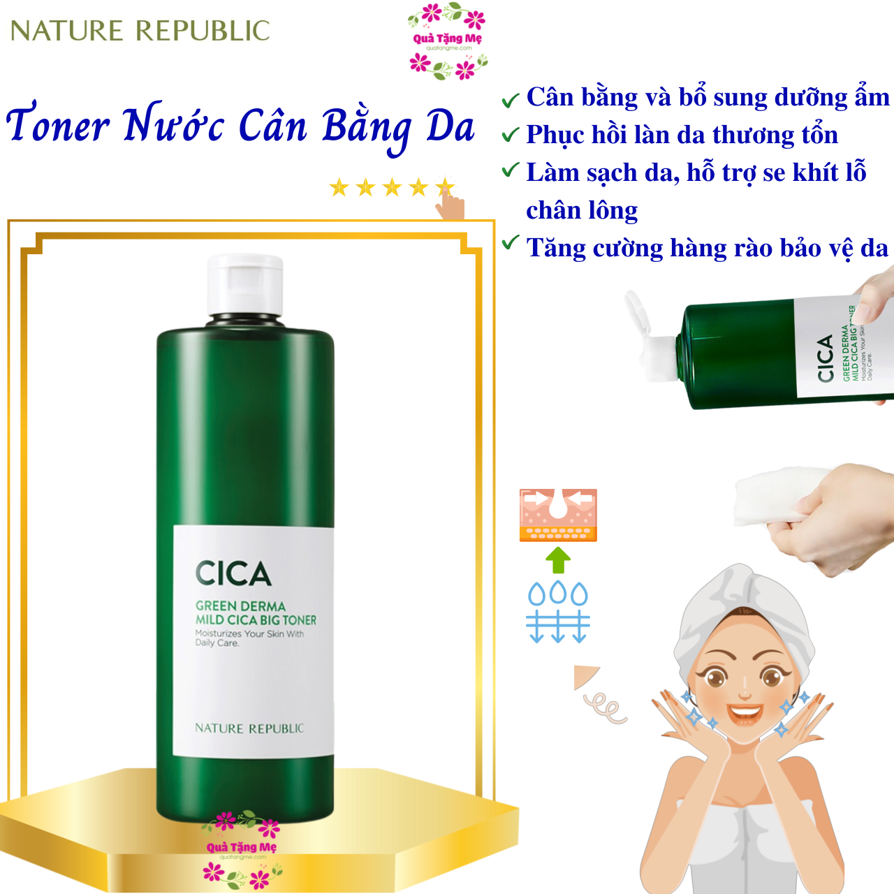 Nước Cân Bằng Da Nature Republic Green Derma Mild Cica Big Toner