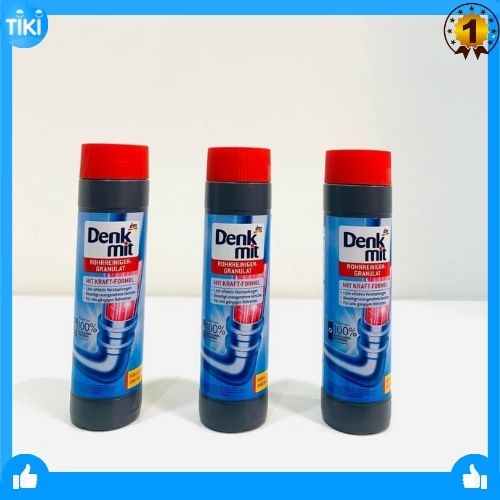 [Nhập Khẩu Đức]Bột thông cống Denkmit Rohrreiniger Granulat, 600 g loại bỏ tác nhân cứng đầu gây tắc nghẽn ống bởi tóc, dầu mỡ hoặc xà phòng gồm hai màu trắng và đen.