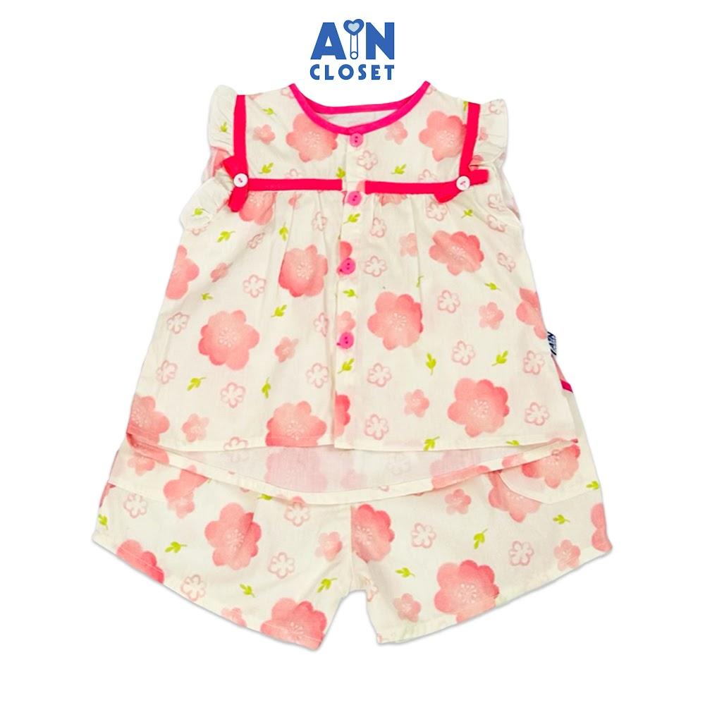 Bộ quần áo Ngắn bé gái họa tiết hoa Anh Đào Hồng cotton - AICDBGSIBNC5 - AIN Closet