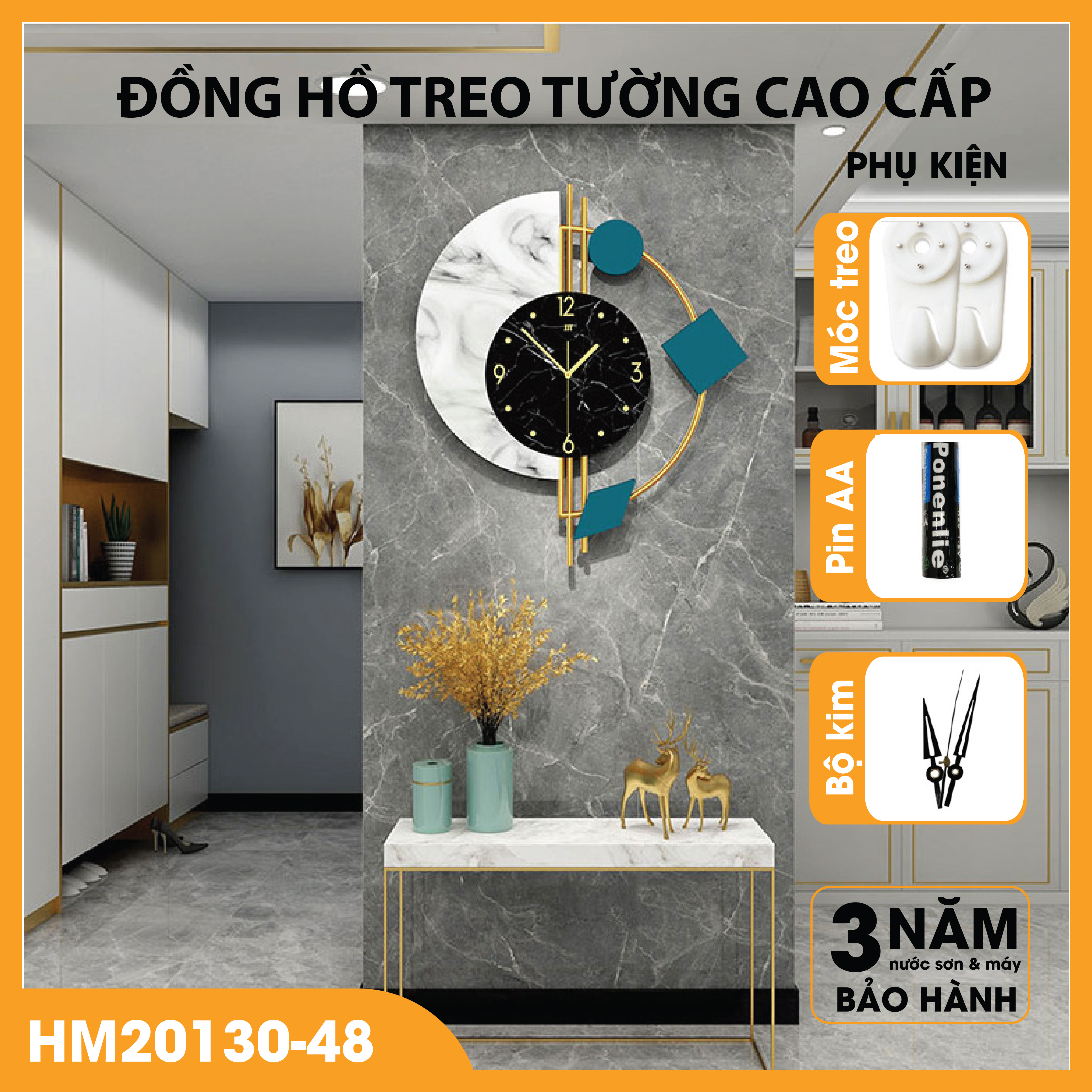 Đồng hồ treo tường Bắc âu hươu tài lộc HM20130-48