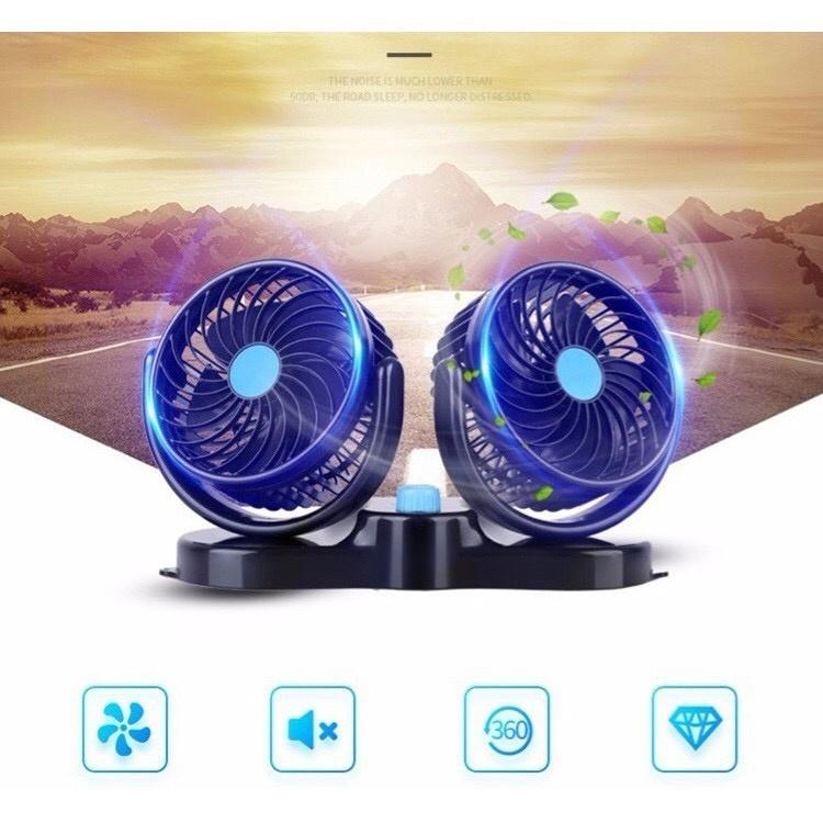 Quạt Đôi Mini Trên Ô Tô, Xe Tải 12V, 24V Máy Khỏe, Chạy Êm