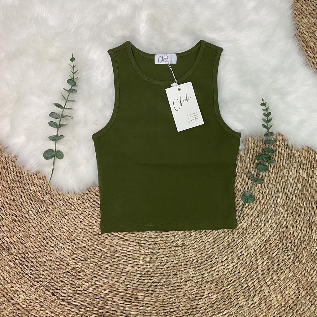 Áo croptop nữ Choobe chất cotton, áo ba lỗ cộc tay kiểu ôm vải co giãn A17