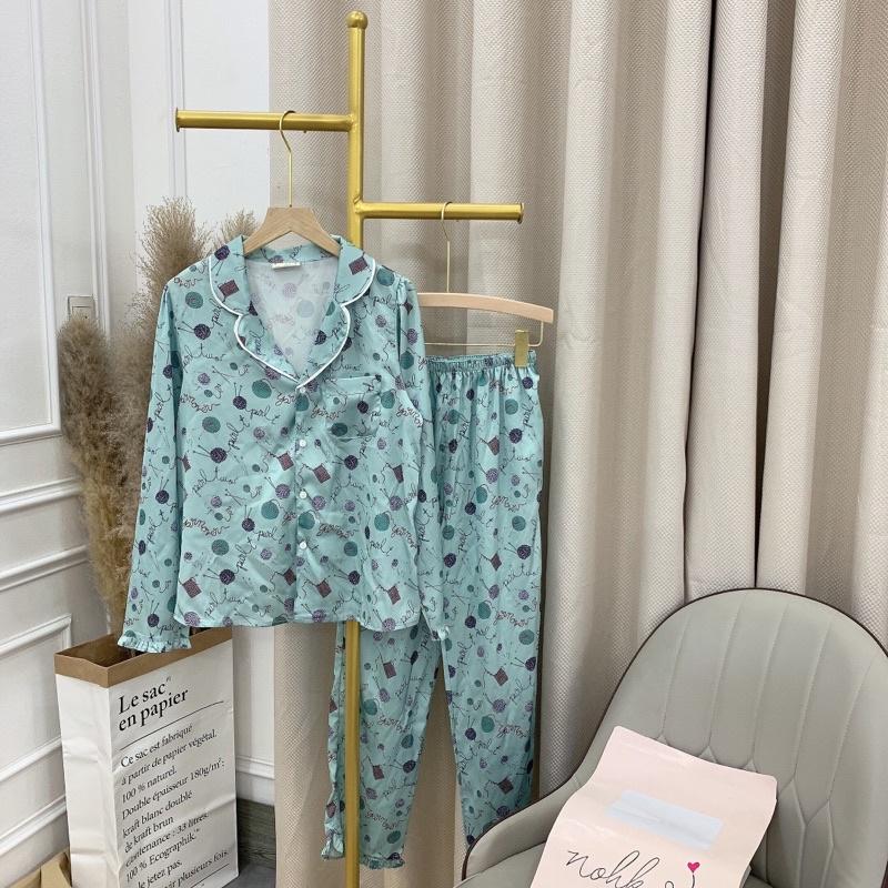 Bộ ngủ Pijama dài tay - Hoạ tiết xanh mint