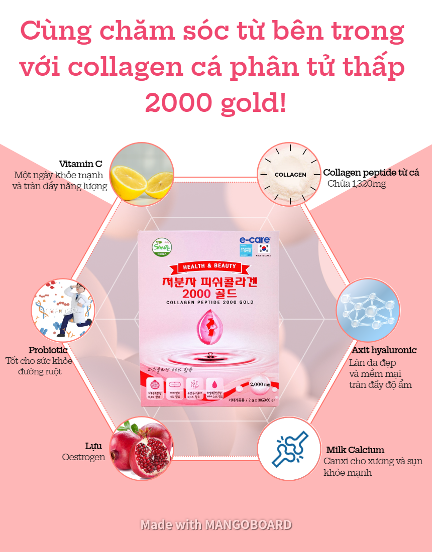 Fish Collagen Peptipe Gold 2000mg 1 Hộp 90 Gói - Sante365 - Thực phẩm bảo vệ sức khỏe 