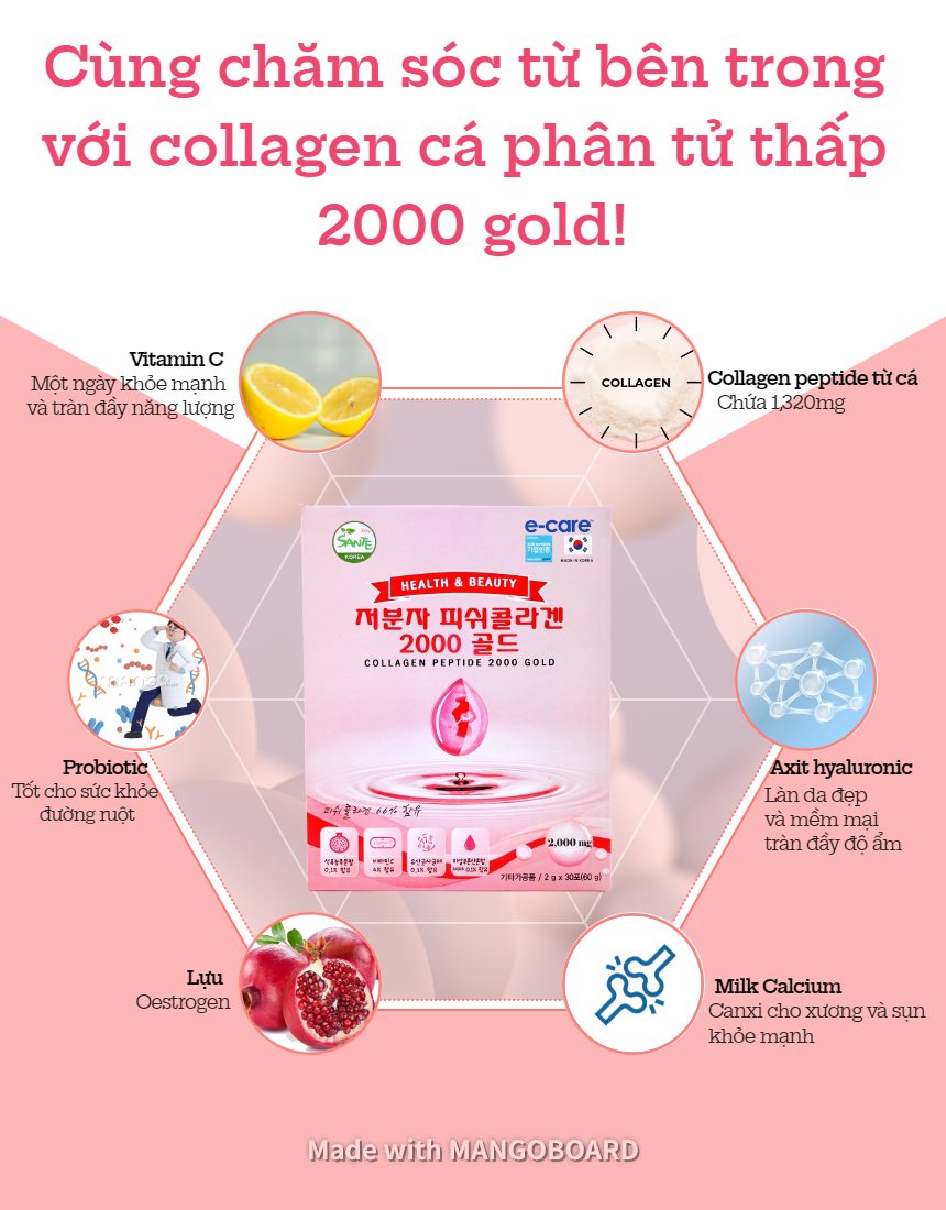 Fish Collagen Peptipe Gold 2000mg - Sante365 - Thực phẩm bảo vệ sức khỏe