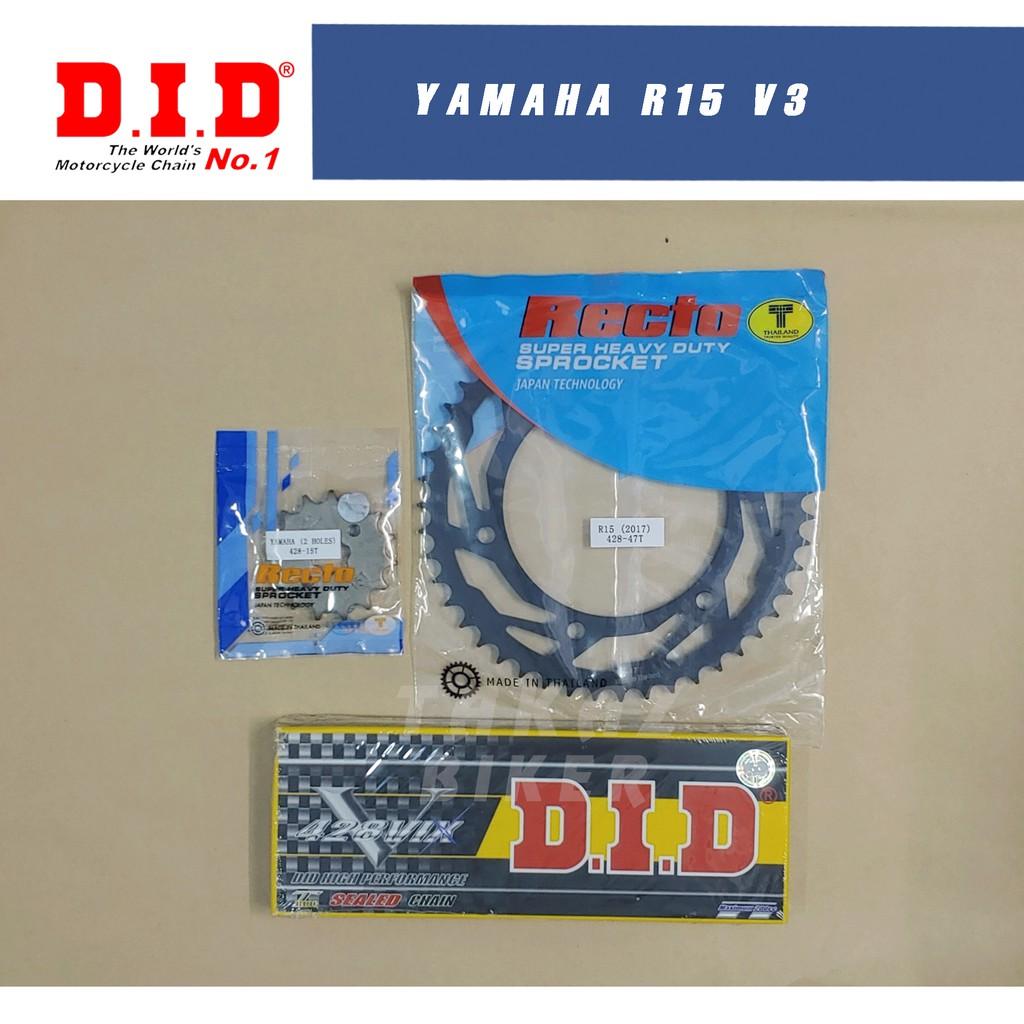 B3 Nhông Sên Dĩa 15T x 47T Recto xe Yamaha R15 V3 - Sên VIX - TFX Phốt Cao Su Hàng Thái Lan PKN
