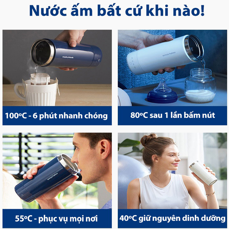 Bình đun nước kiêm giữ nhiệt 2 trong 1 cao cấp Morphy Richards MR6060 cảm biến nhiệt độ NTC THERMISTOR Công suất: 60-350W - Hàng nhập khẩu