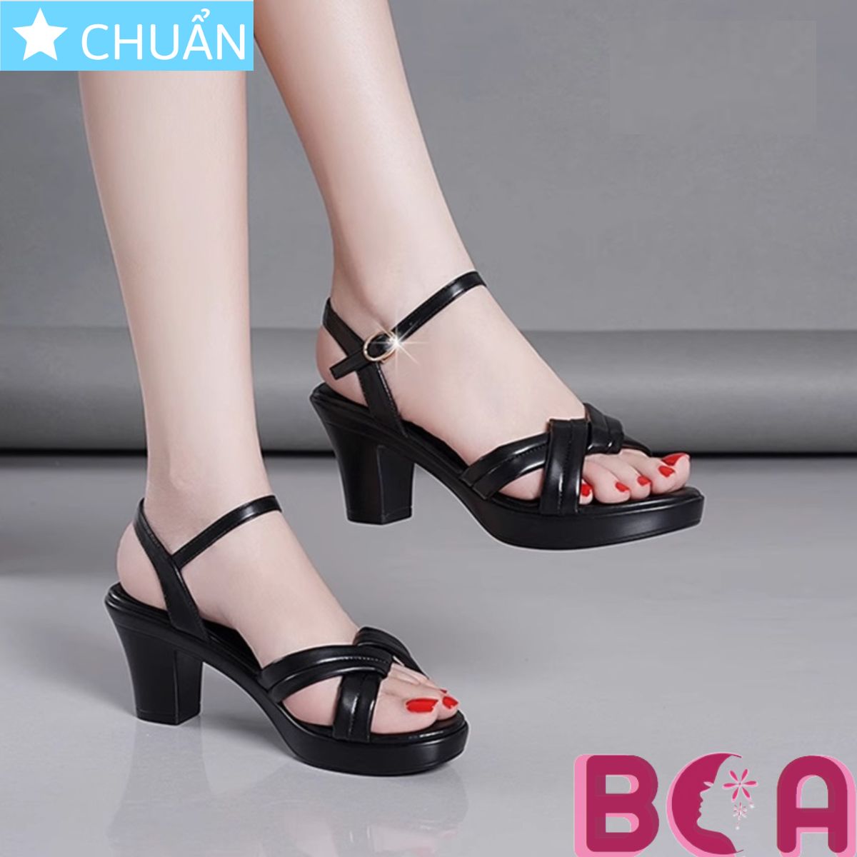Giày cao gót nữ màu đen 6p RO566 ROSATA tại BCASHOP kiểu dáng xăng đan với quai ngang thắt nút độc đáo và thời trang