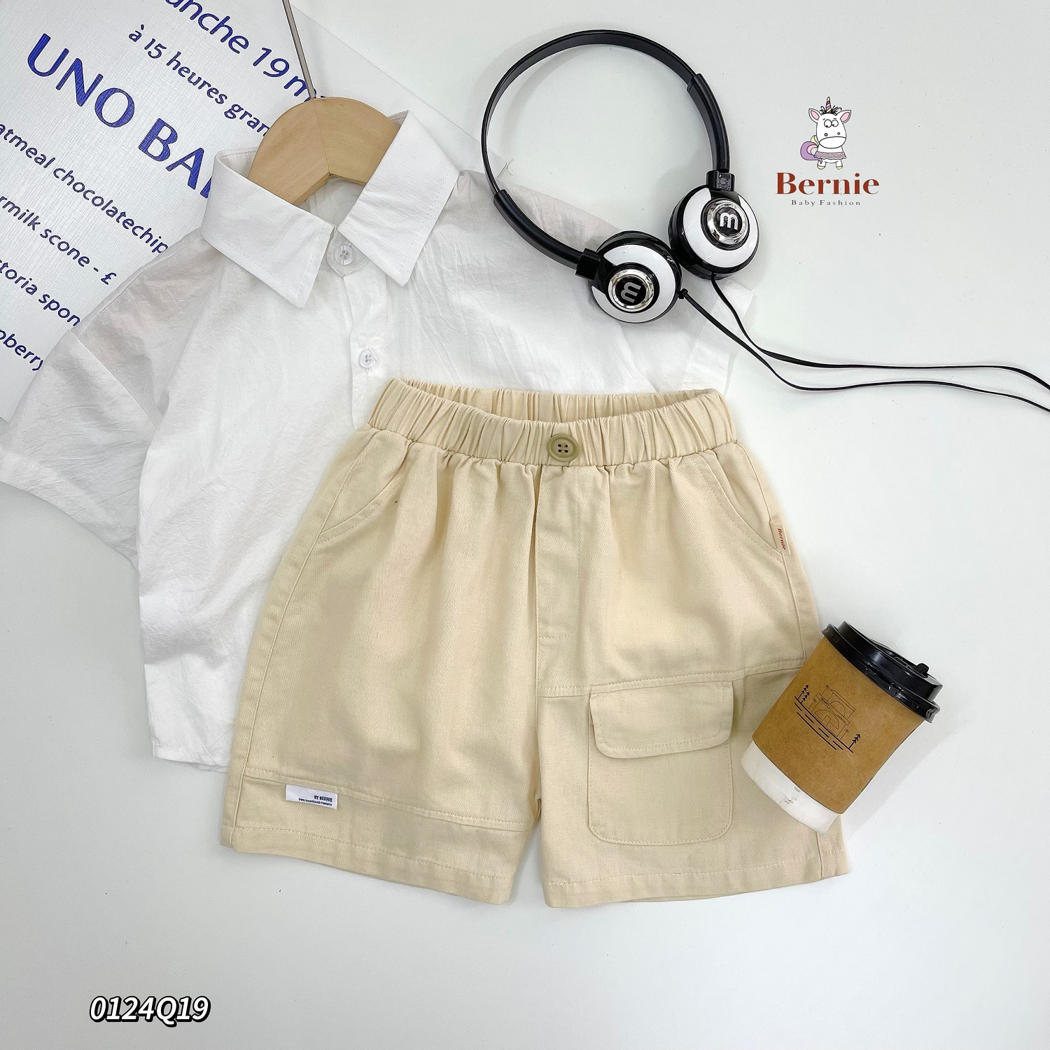 Quần short bé trai kaki 1-6 tuổi túi trước hàng Bernie vải mềm mỏng kiểu dáng khỏe khắn thời trang