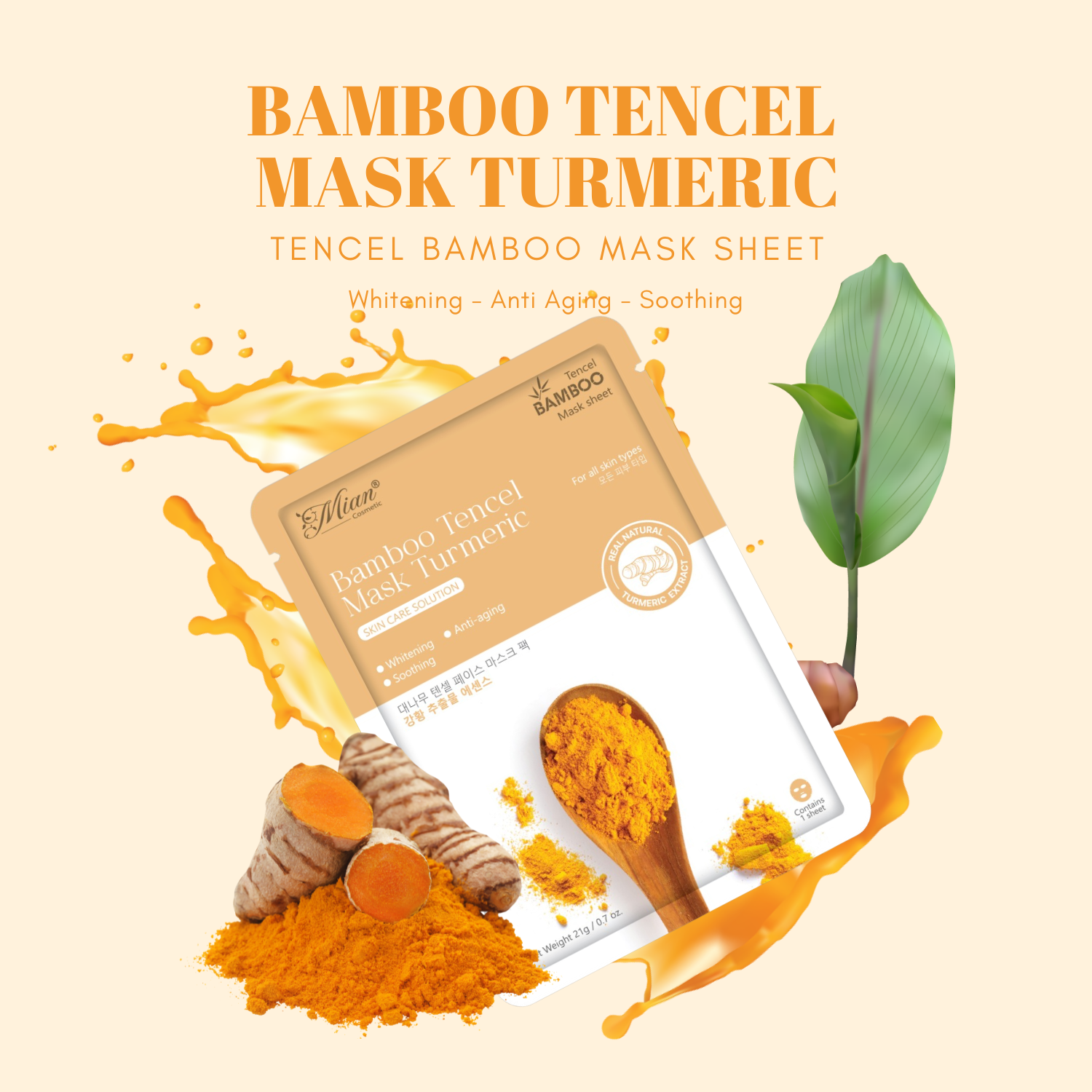 Mặt Nạ Dưỡng Da Mian Bamboo Tencel Mask Turmeric Chiết Xuất Nghệ Tươi 21g