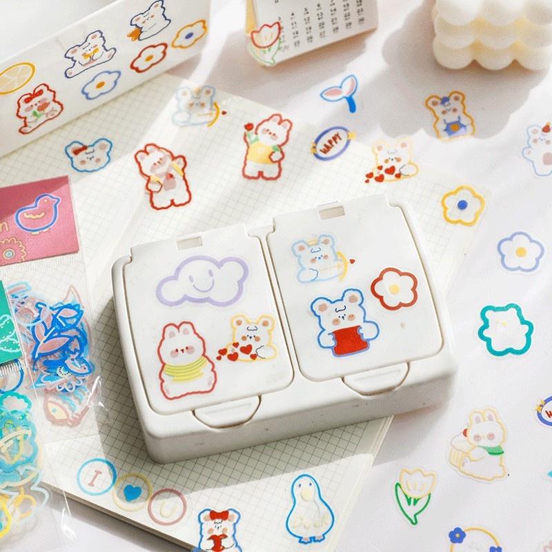 Set 45 miếng dán trong suốt chống thấm nước tự dính họa tiết hoạt hình dễ thương