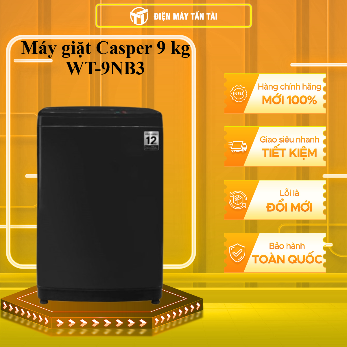 Máy giặt Casper (Không inverter) 9 kg WT-9NB3 - HÀNG CHÍNH HÃNG - CHỈ GIAO HCM
