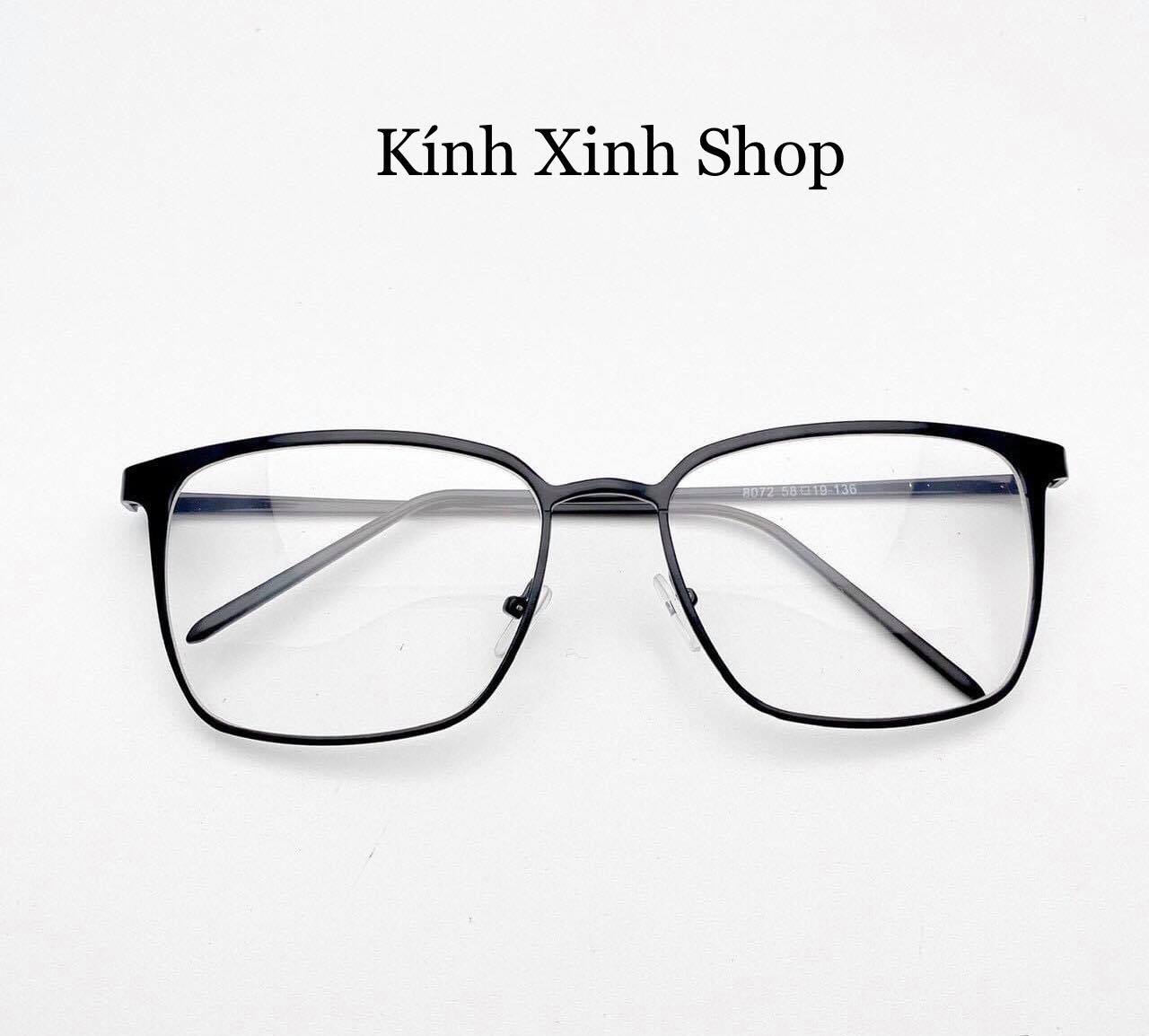 Gọng Kính cận, Kính giả cận Mắt vuông Kim loại Oversize form to chống ánh sáng xanh, chống lóa uv (ĐEN)