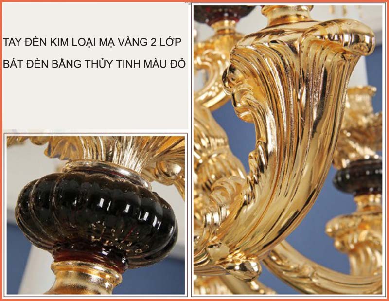 Đèn chùm tân cổ điển 8 bóng, đèn chùm trang trí khung hợp kim mạ vàng kiểu dáng sang trọng tinh tế tạo điểm nhấn đắt giá cho mọi không gian nội thất 98003