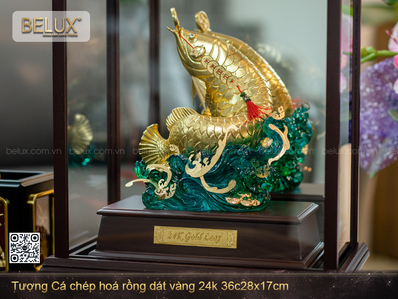 Tượng Cá chép hoá rồng dát vàng 24k