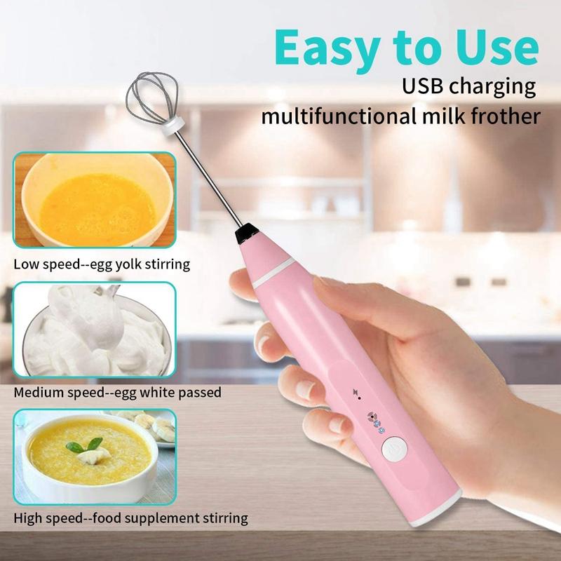 Bọt Sữa Handeld, Điện Máy Đánh Trứng Làm Bánh, Cà Phê Frother Bình USB Sạc, 3 Tốc Độ Điều Chỉnh Sữa Bubbler