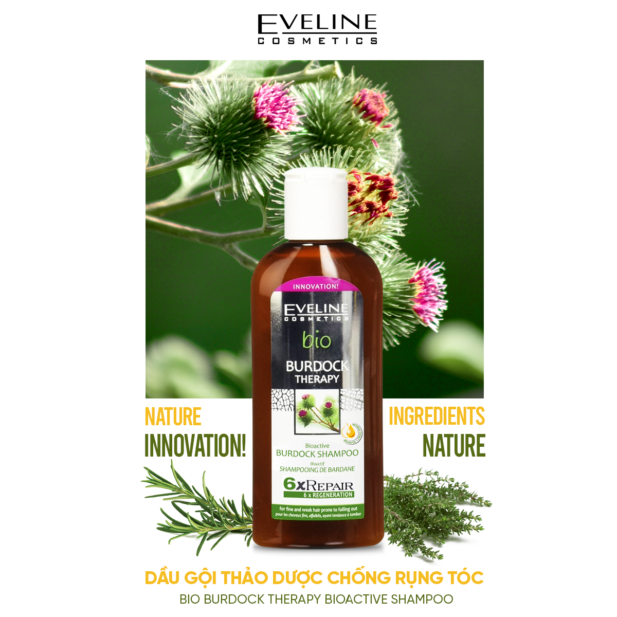 Dầu gội thảo dược Eveline bio burdock therapy bioactive shampoo ngăn ngừa rụng tóc - Chai 150ml