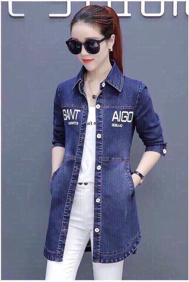 ÁO KHOÁC JEAN FORM DÀI IN CHỮ "SANT AIGO"