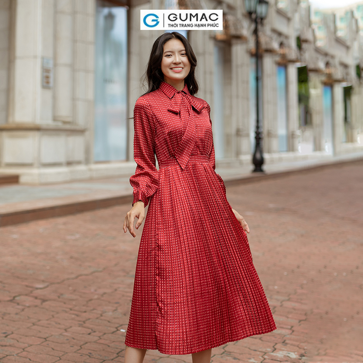 Đầm dập ly buộc nơ phong cách thời thượng thời trang GUMAC DD06042