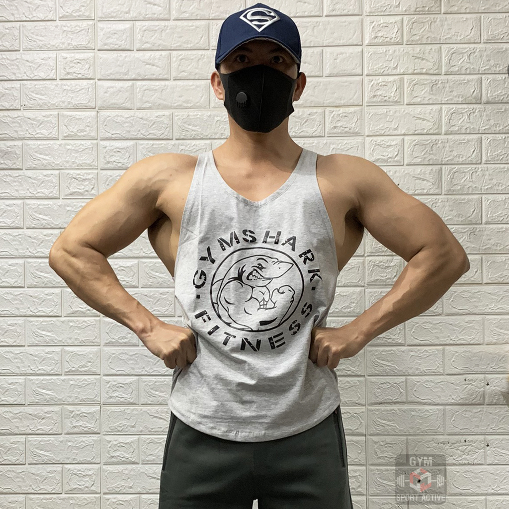 Áo ba lỗ nam thể thao áo tank tập gym nam stringer GymShar'k cá mập thun cotton co giãn 4 chiều