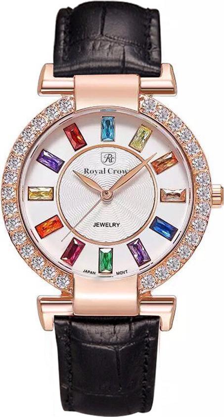 Đồng Hồ Nữ Dây Da Royal Crown 4604ST-RG (36mm)-  Đen