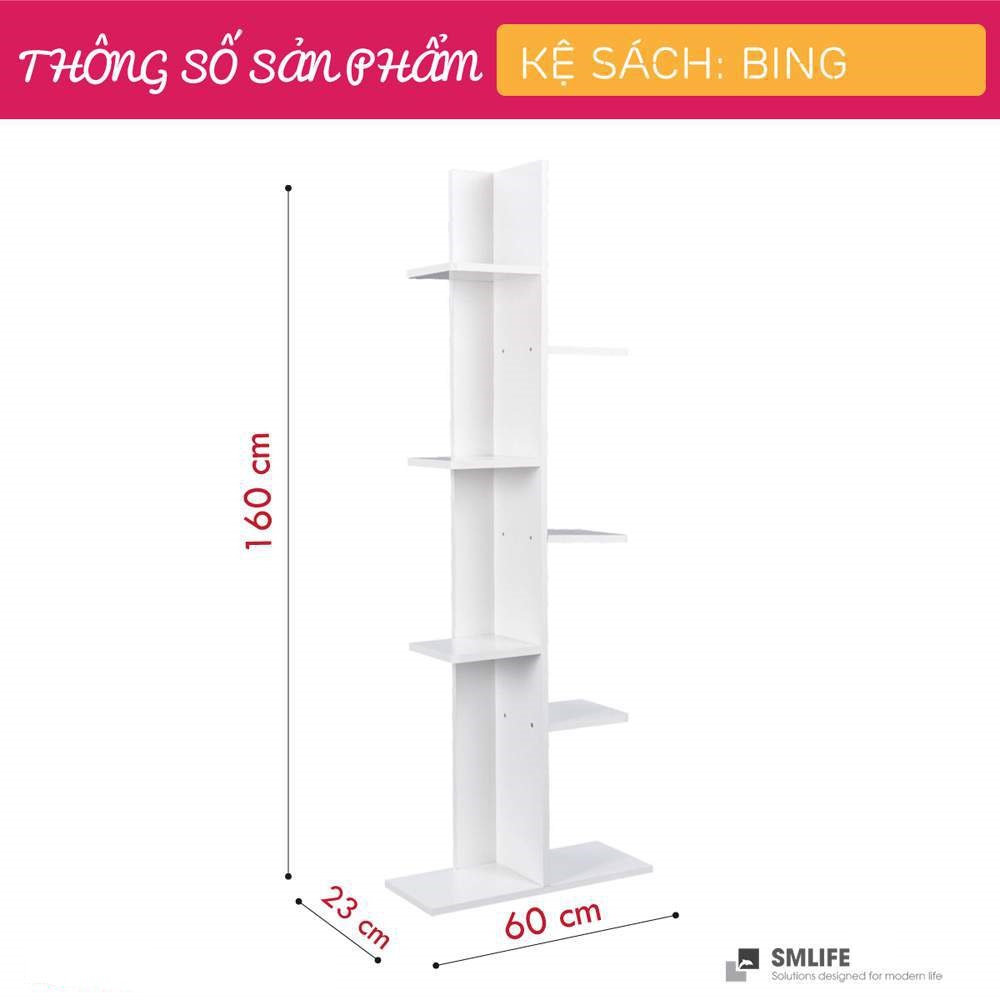 Kệ sách gỗ hiện đại SMLIFE Bing  | Gỗ MDF dày 17mm chống ẩm | D60xR23xC160cm - Màu