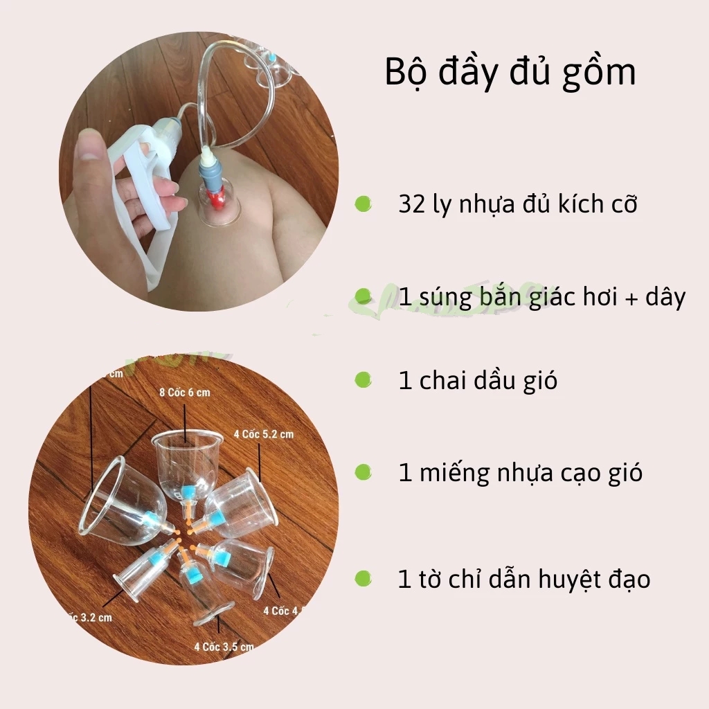 Bộ Giác Hơi Không Dùng Lửa 32/24 Món Cao Cấp, Thiết Bị Giác Hơi Chân Không, Cạo Gió Giác Hơi