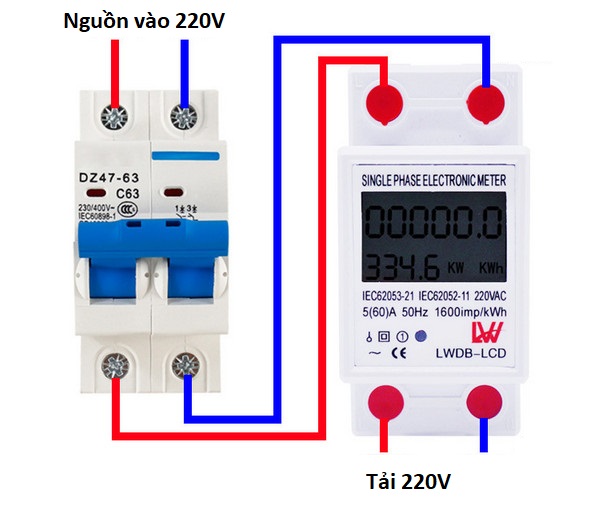 Công tơ điện tử hiển thị 1 thông số và 4 thông số 80A LW đo công suất, điện áp, cường độ dòng điện