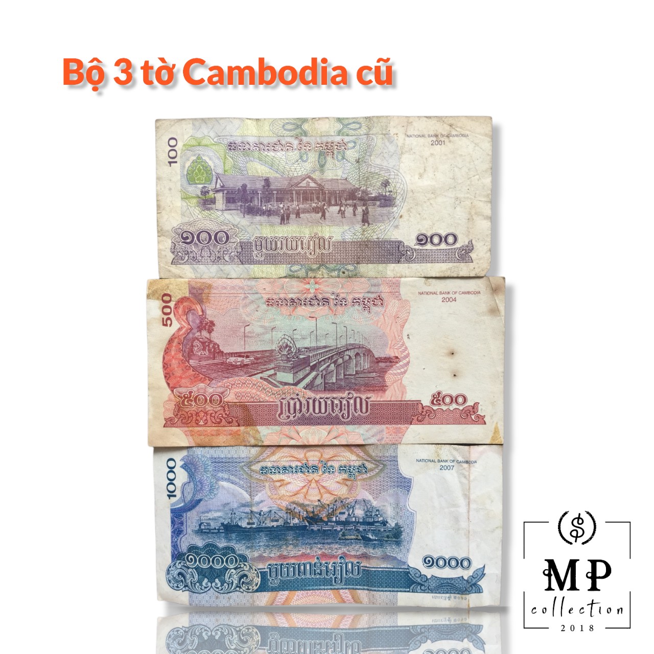 Set 3 tờ Cambodia Campuchia đã qua sử dụng có hình ảnh Angkowat.