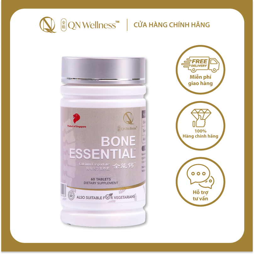 Viên Uống Bổ Sung Canxi Bone Esstential QN Wellness Thuần Chay Chiết Xuất Từ Nghệ & Nha Đam, Giúp Hỗ Trợ Tuần Hoàn Máu, Củng Cố Xương Khớp - Hộp 60 Viên