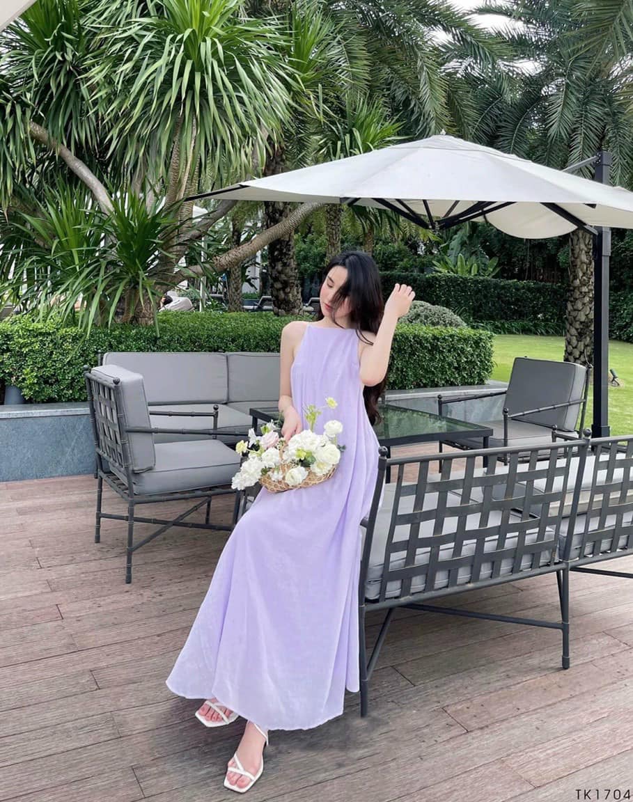 Đầm maxi hai dây hở lưng bo chun giúp giữ form đầm