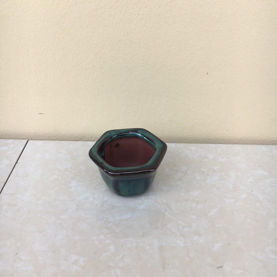 Chậu bonsai lục giác loe mini men hỏa biến gốm Bát tràng 1 size BM-15