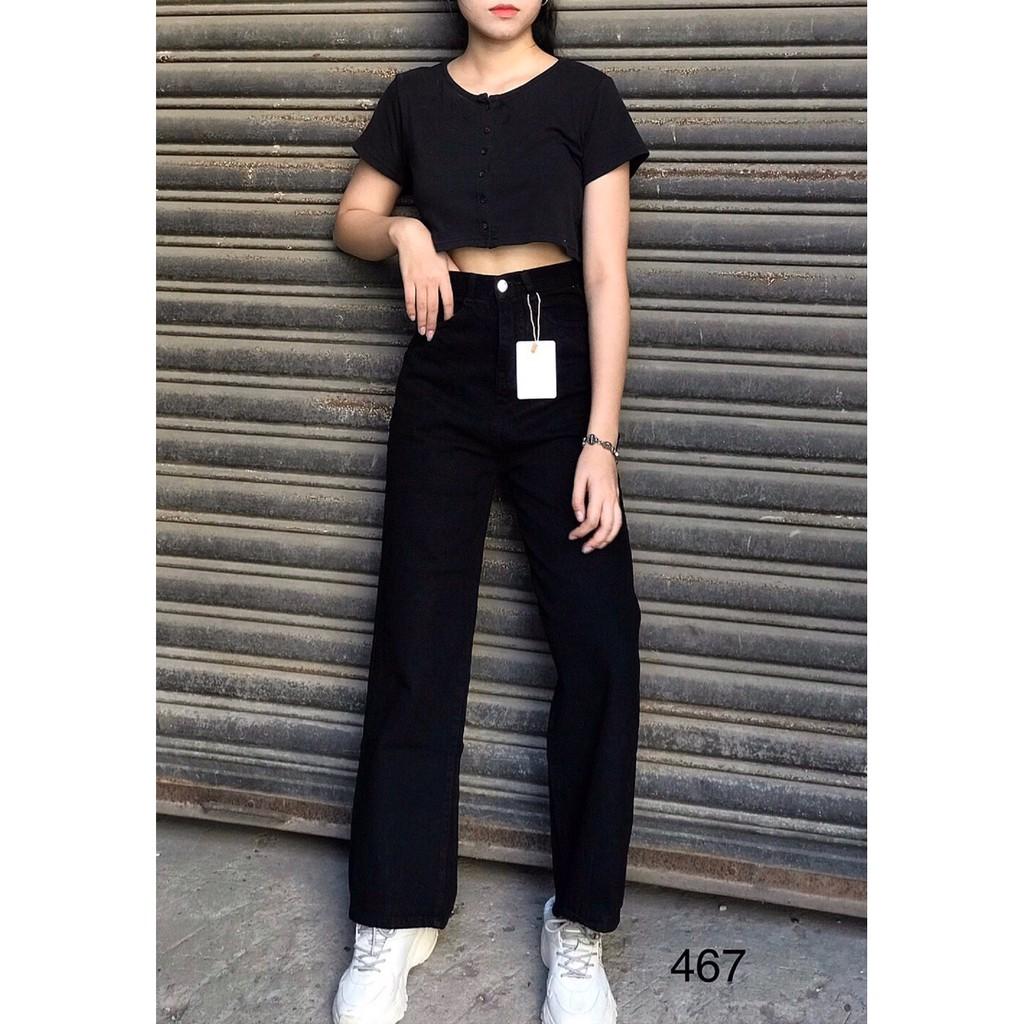 QUẦN JEAN DÀI ỐNG RỘNG LƯNG CAO - QUẦN BÒ NỮ CULOTTES SUÔNG TRƠN BASIC ĐEN 83