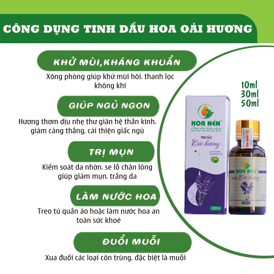 Tinh dầu hoa Oải Hương nguyên chất 10ml - Hoa Nén - Thư giãn, ngủ ngon, giảm căng thẳng