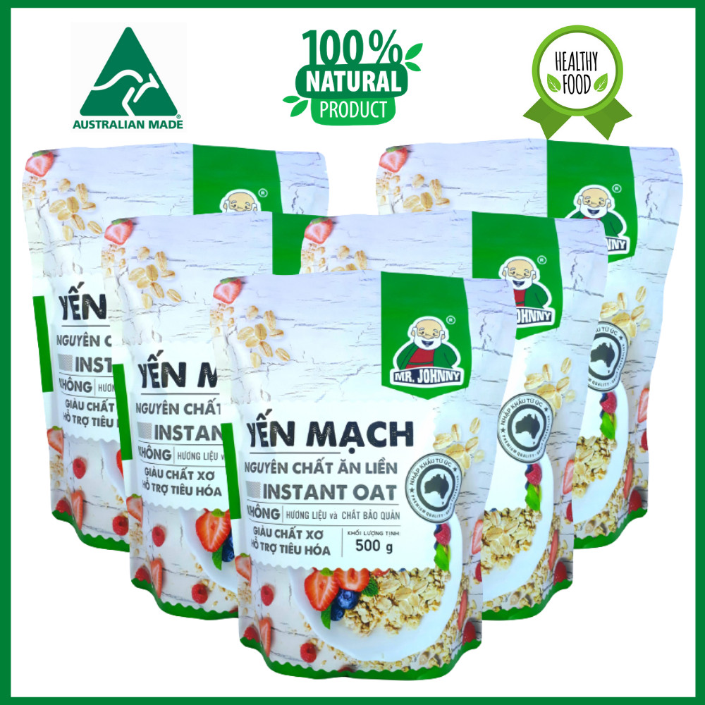 Combo 5 Bịch Yến Mạch Úc Tươi Mr Johnny 500g - Cho người ăn kiêng, giảm cân - Cán vỡ - Instant Oat