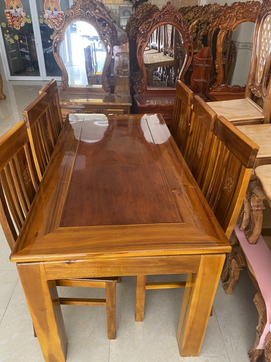 Bàn ăn gỗ tràm 6 ghế cao cấp