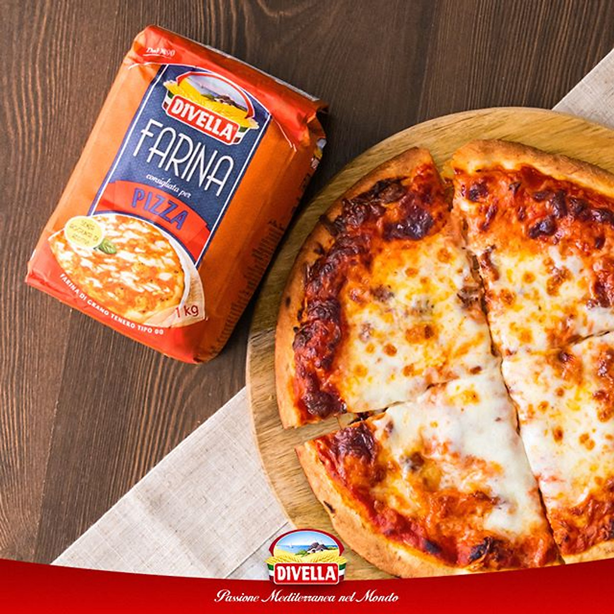 Combo Bột Trộn Sẵn Chuyên Làm Pizza Farina 1000gr và Sốt Cà Chua Xay Dạng Sệt Passata Di Pomodoro Divella 680gr