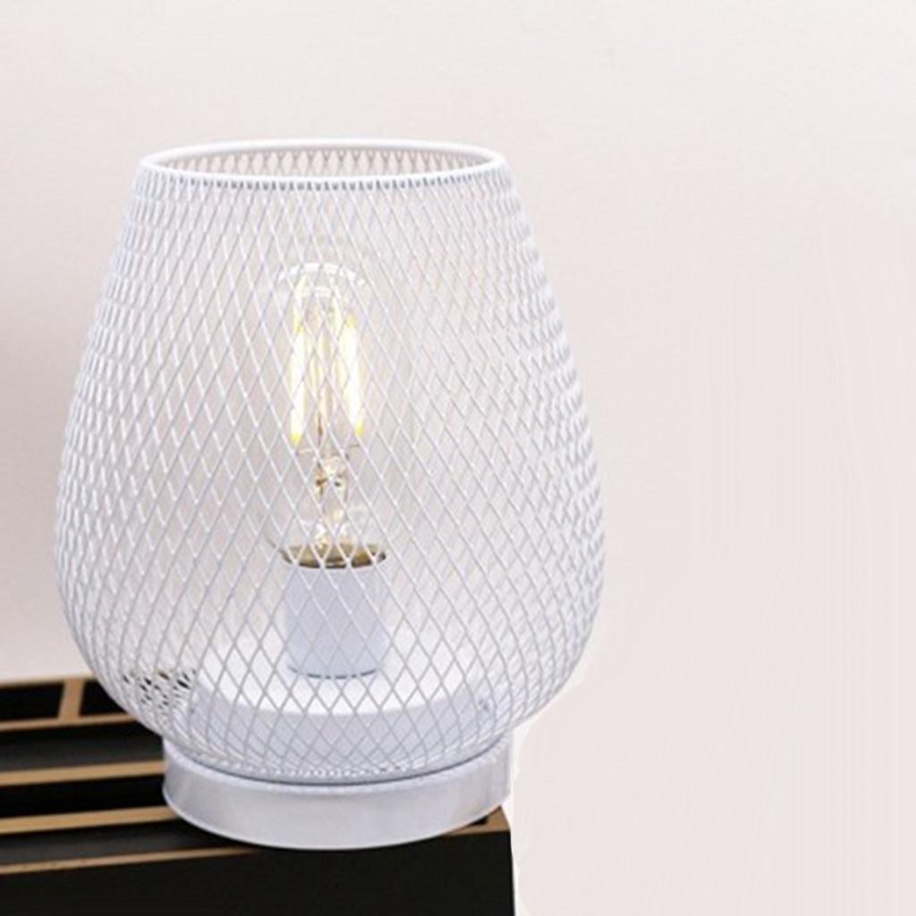 Iron Mesh Birdcage Shaped Table Lamp Light Battery Power Bedside Cafe White