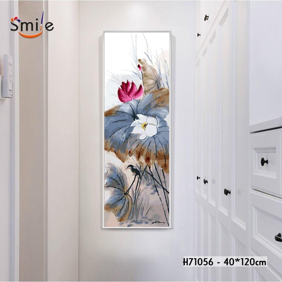 Tranh tô màu theo số sơn dầu số hóa cao cấp Smile FMFP Hoa sen thủy mặc khổ to H71056